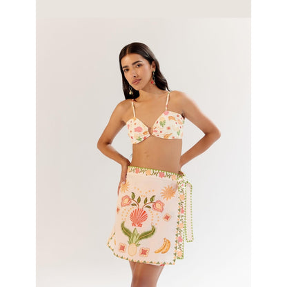 NOIB Seashell Off White Cotton Wrap Me Round Mini Skirt