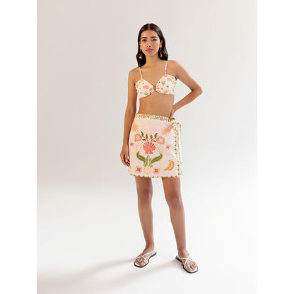 NOIB Seashell Off White Cotton Wrap Me Round Mini Skirt