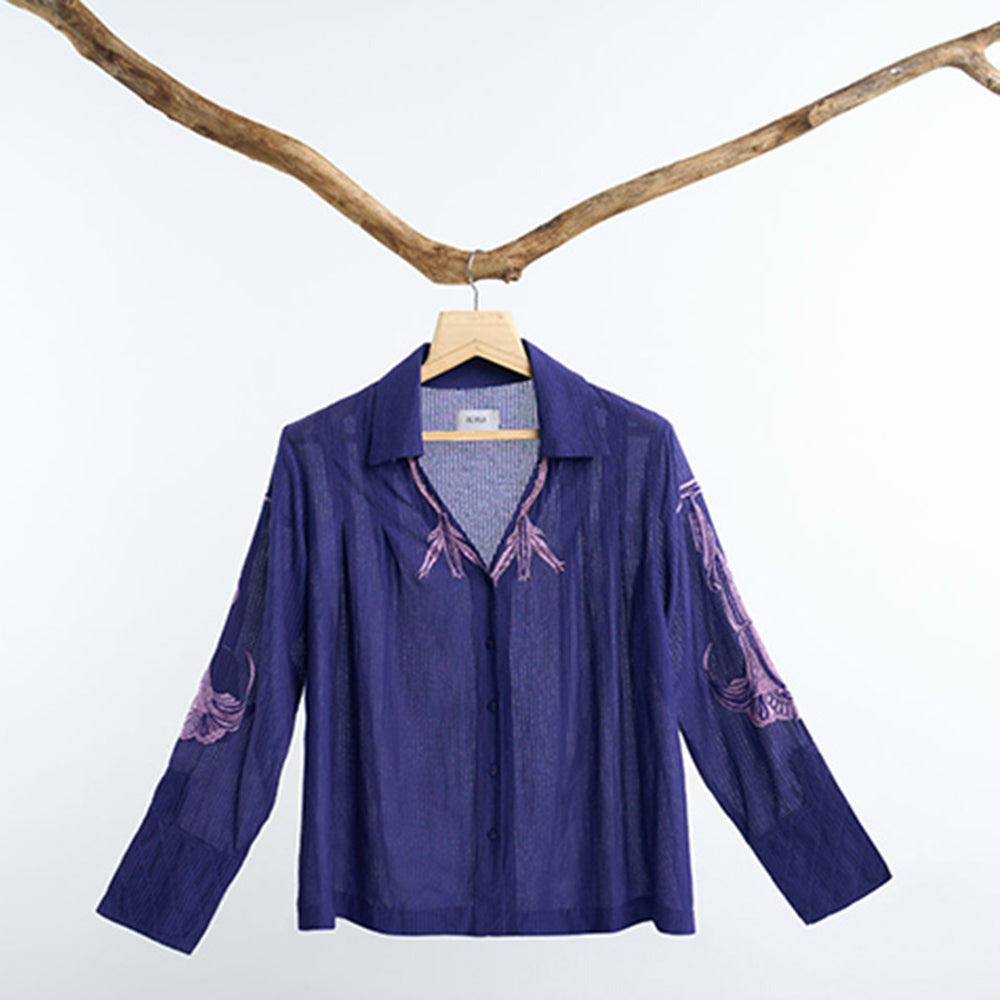 nona Lehr Pleated Shirt-Indigo
