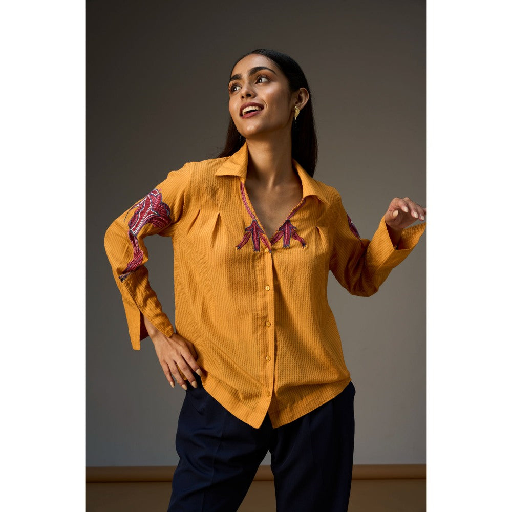 nona Lehr Pleated Shirt-Mustard