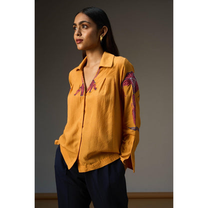 nona Lehr Pleated Shirt-Mustard