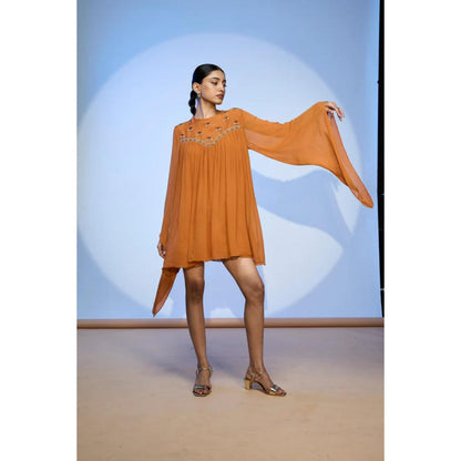 nona Rust Lehr Flared Mini Dress