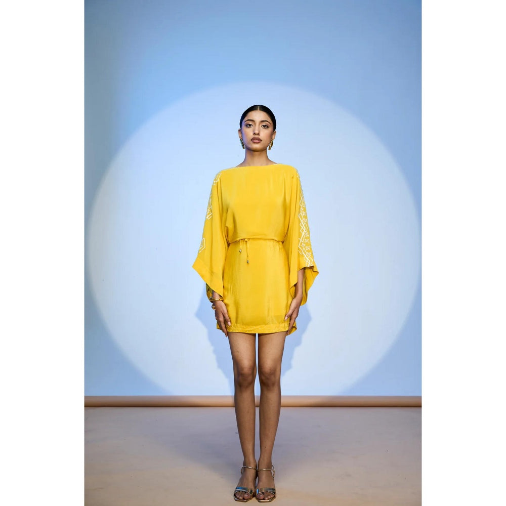 nona Yellow Lehr Kaftan Mini Dress