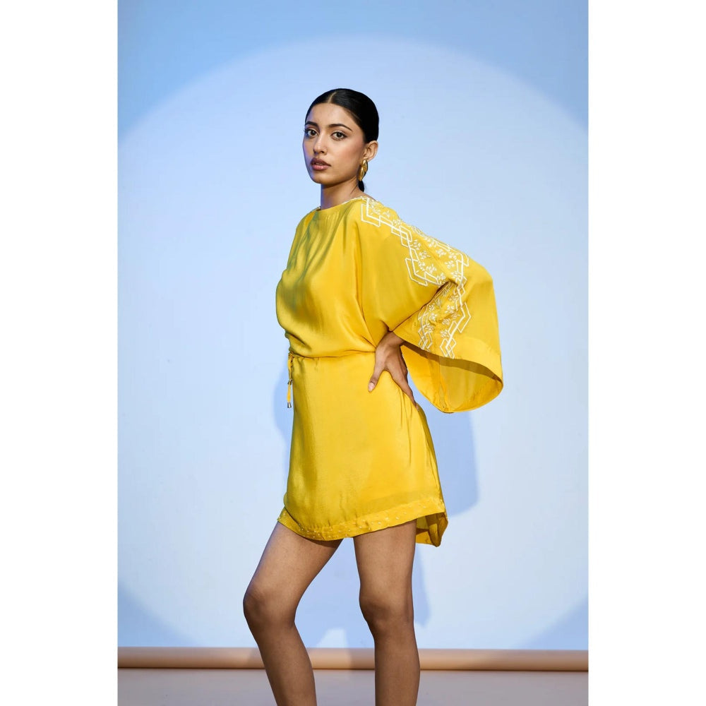 nona Yellow Lehr Kaftan Mini Dress