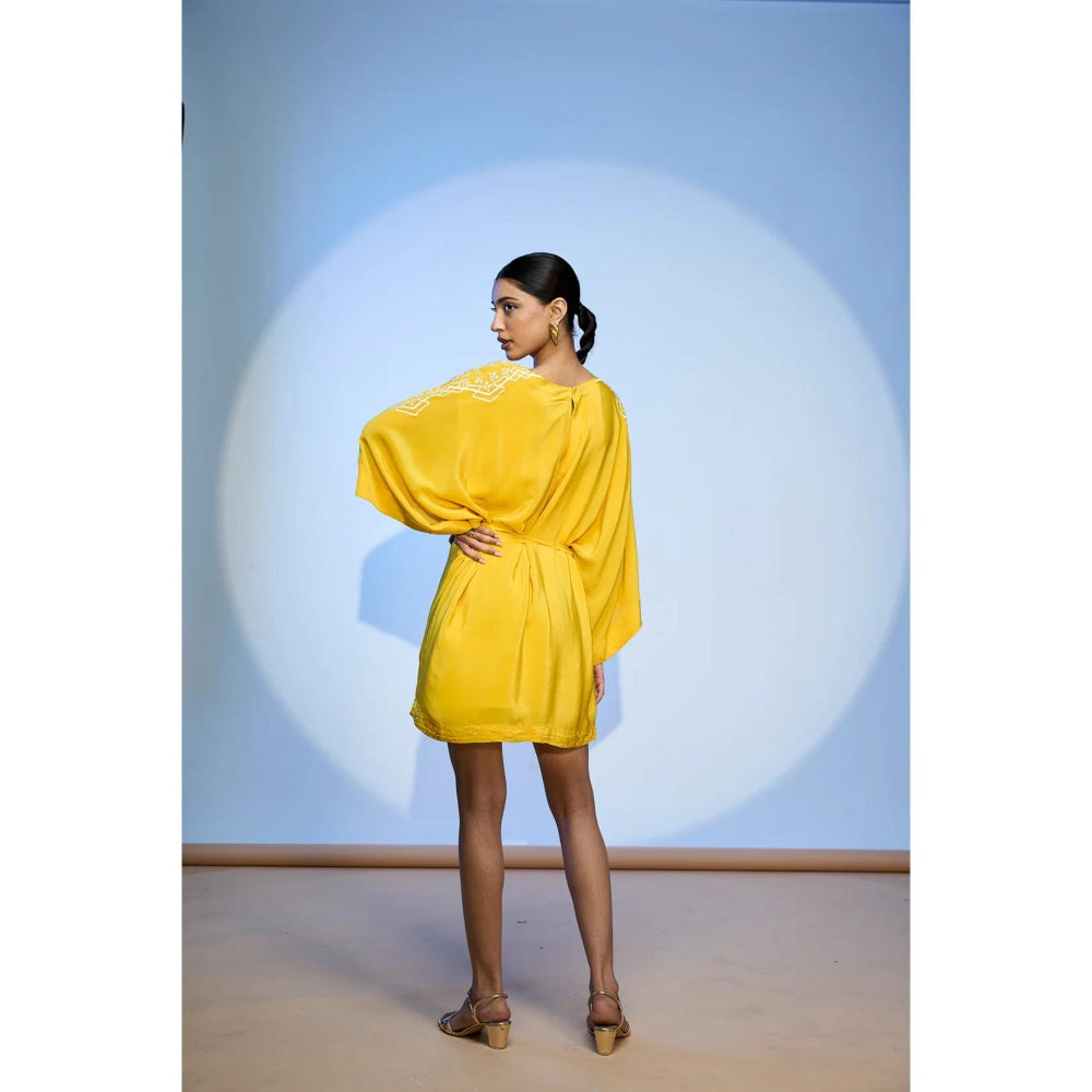 nona Yellow Lehr Kaftan Mini Dress