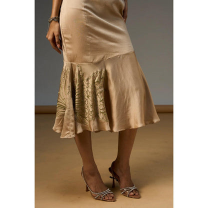 nona Beige Lehr Off Shoulder Structured Midi Dress