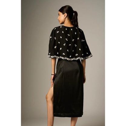 nona Black Lehr Midi Dress With Cape