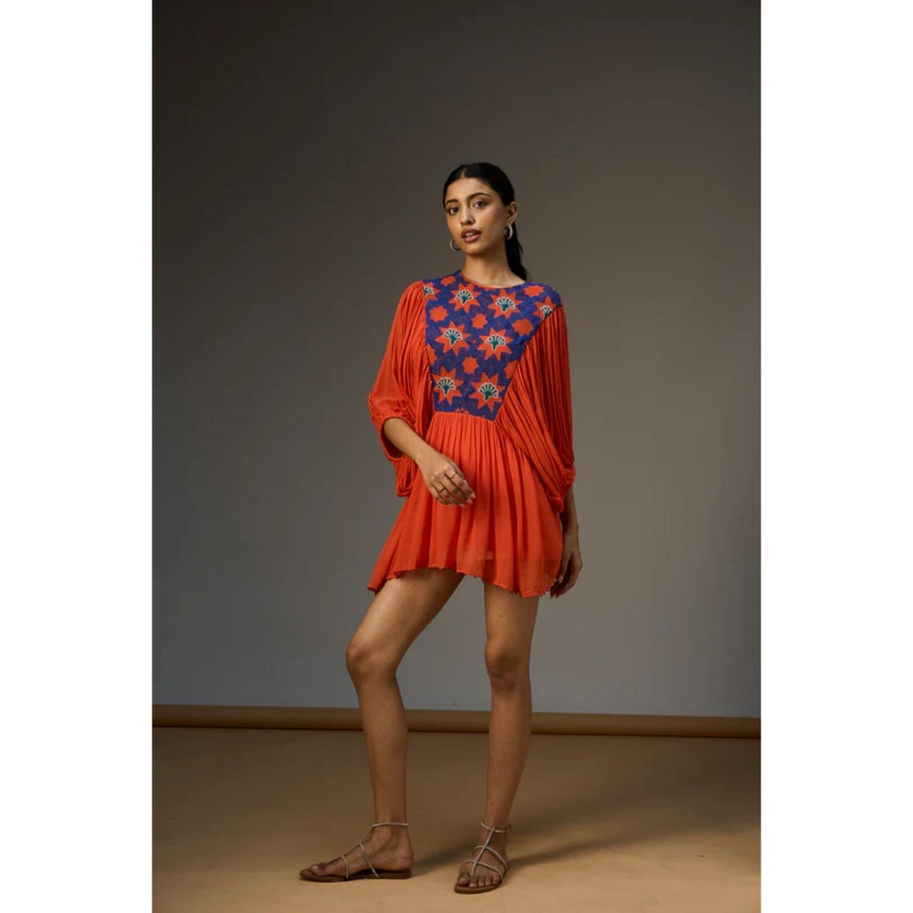 nona Orange Lehr Gathered Dress