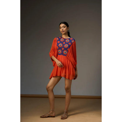 nona Orange Lehr Gathered Dress