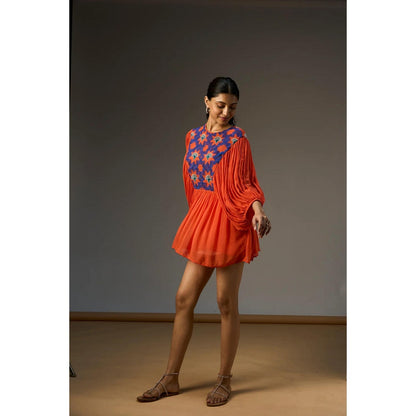 nona Orange Lehr Gathered Dress