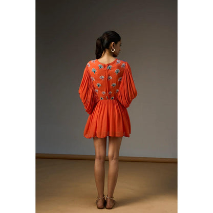 nona Orange Lehr Gathered Dress