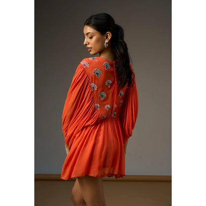 nona Orange Lehr Gathered Dress