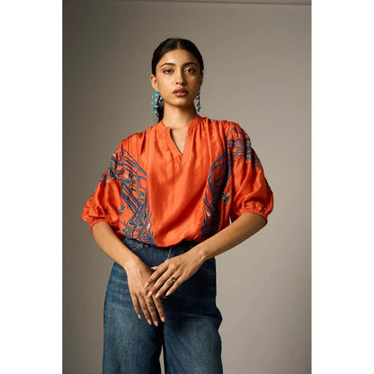 nona Red Lehr Cut Out Crop Top