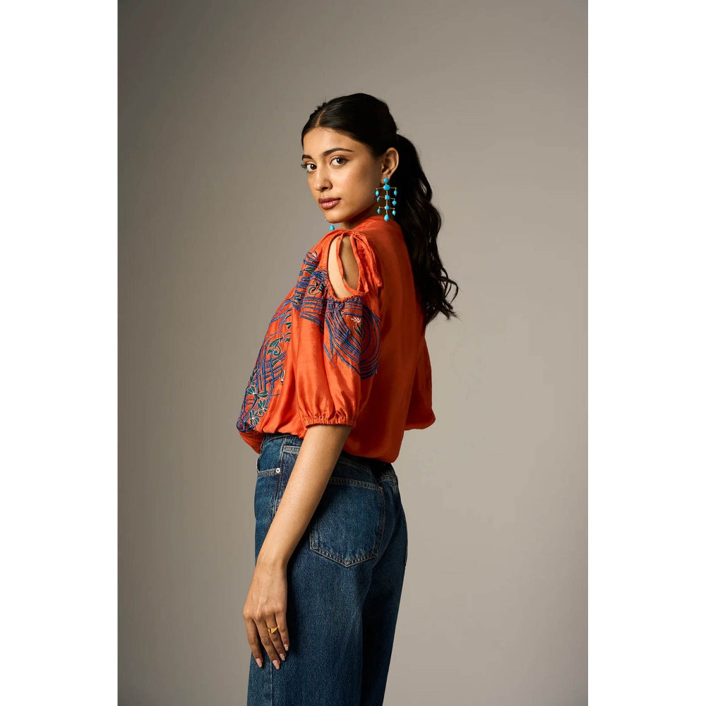 nona Red Lehr Cut Out Crop Top