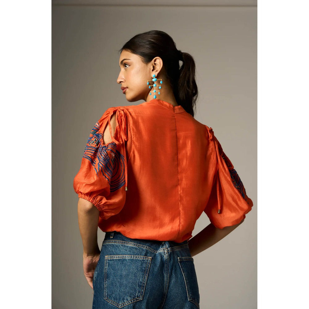 nona Red Lehr Cut Out Crop Top