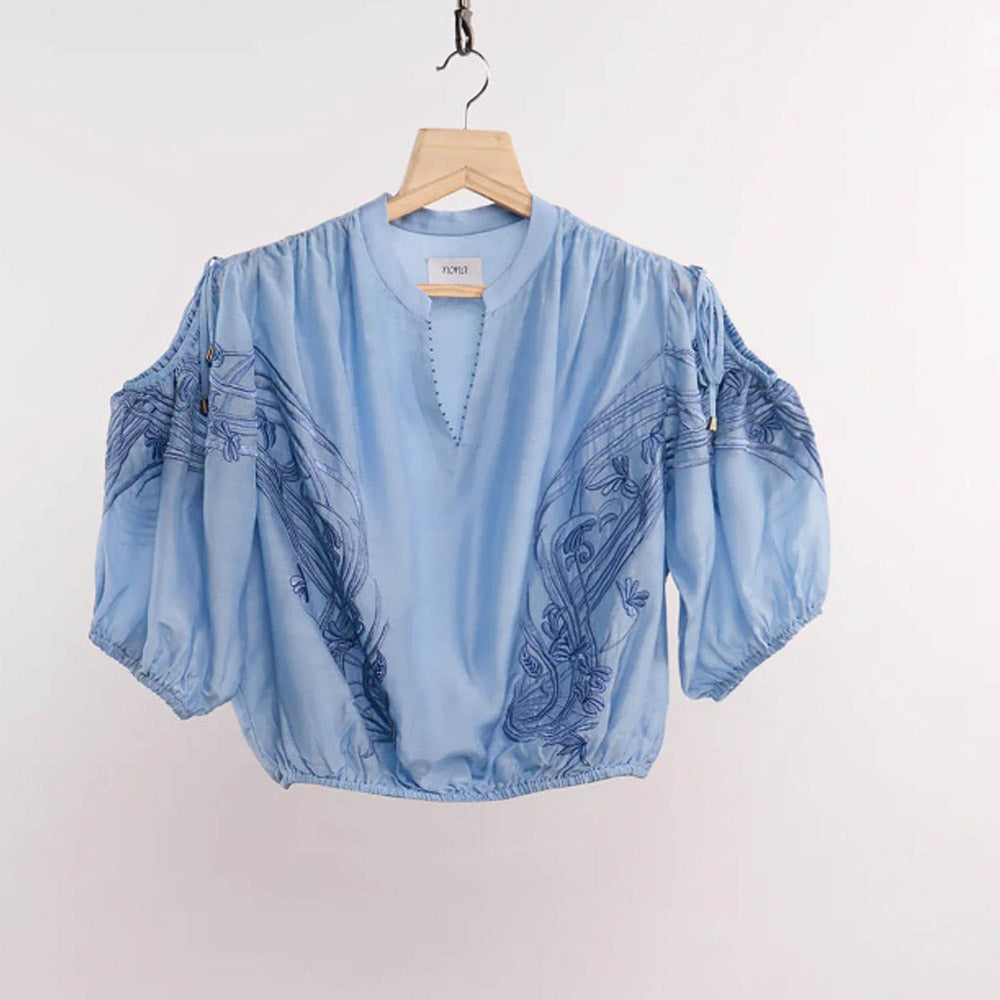 nona Blue Lehr Cut Out Crop Top