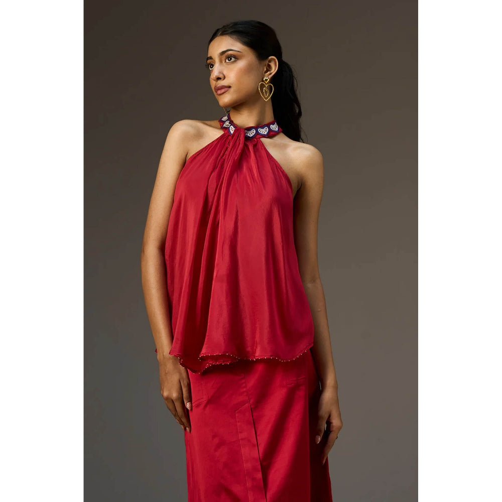 nona Red Lehr Halter Top