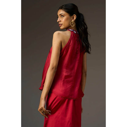 nona Red Lehr Halter Top