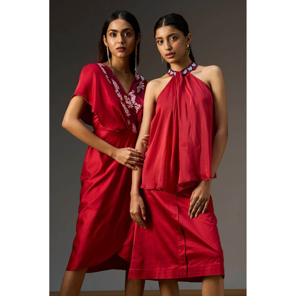 nona Red Lehr Halter Top