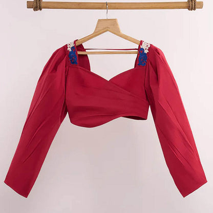 nona Red Lehr Wrap Cropped Top