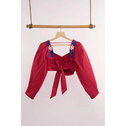 nona Red Lehr Wrap Cropped Top