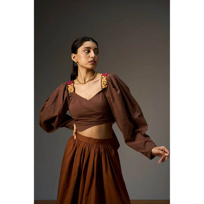 nona Brown Lehr Wrap Cropped Top