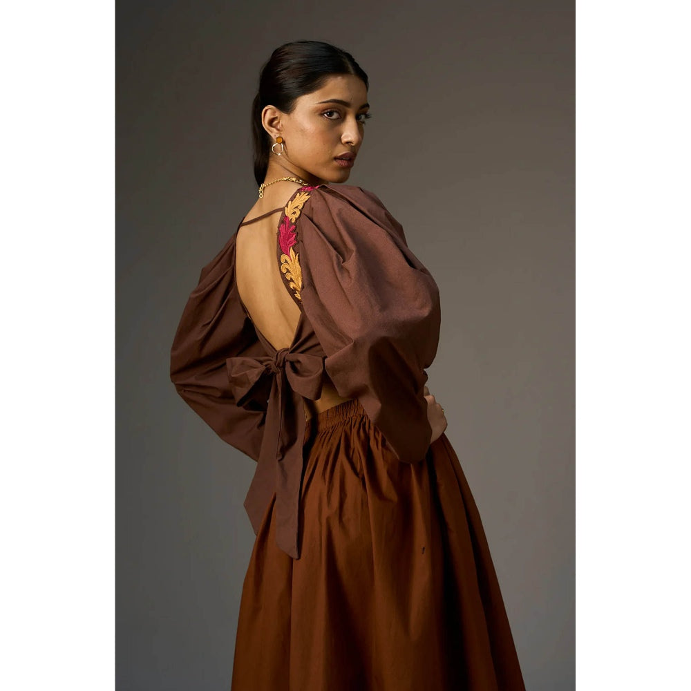 nona Brown Lehr Wrap Cropped Top