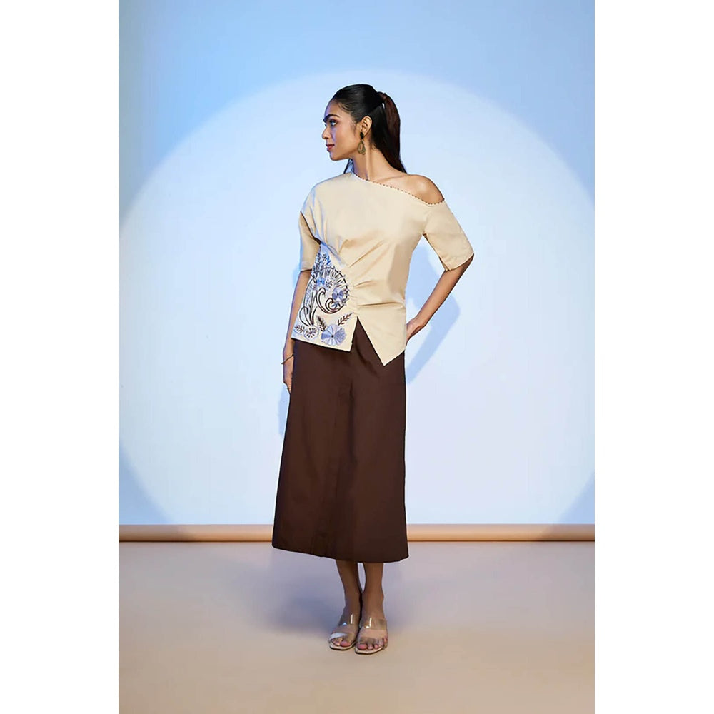 nona Beige Lehr Peplum Top