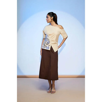 nona Beige Lehr Peplum Top