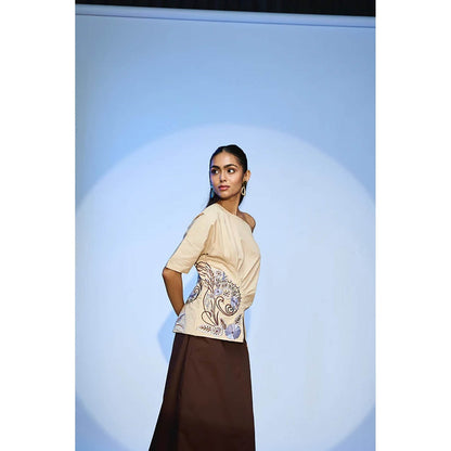 nona Beige Lehr Peplum Top