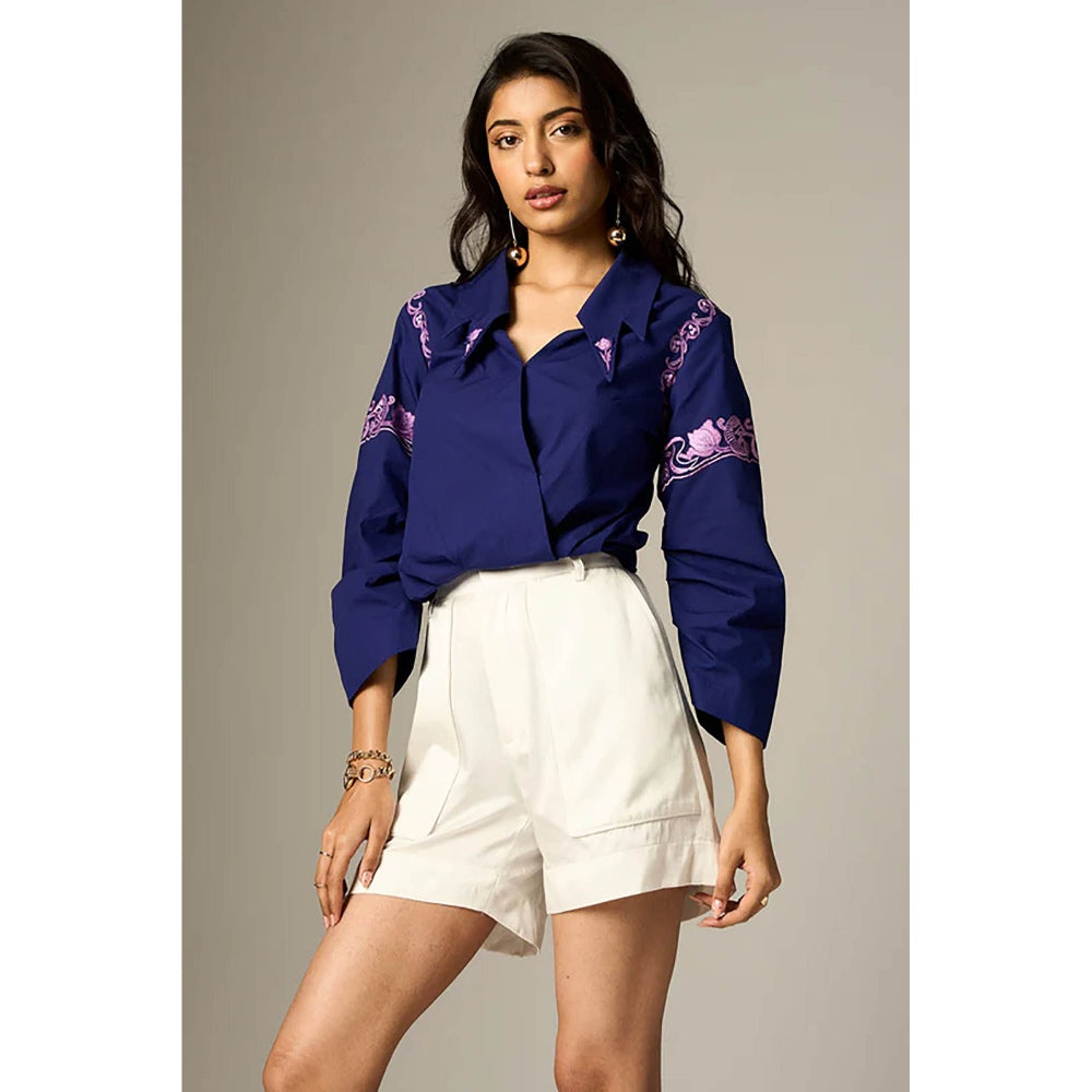 nona Blue Lehr Overlapped Top