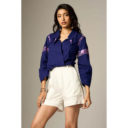 nona Blue Lehr Overlapped Top