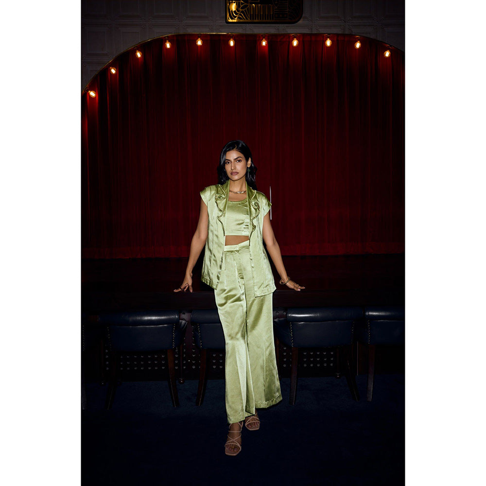 nona Aira Artistic Lapel Collar Blazer Co-Ord Set - Green