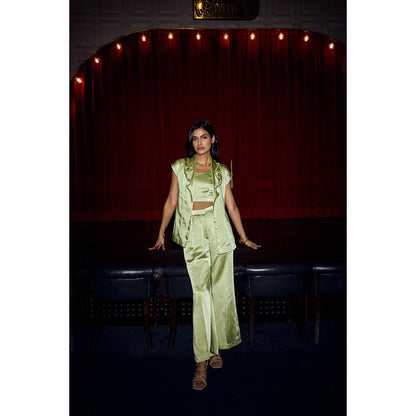 nona Aira Artistic Lapel Collar Blazer Co-Ord Set - Green