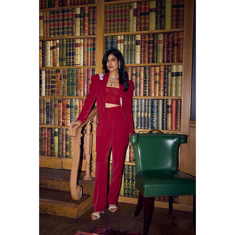 nona Aira Cropped Co-Ord Set - Maroon