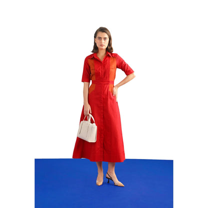 Notebook Bertha Red Colorblock Shirt Dress