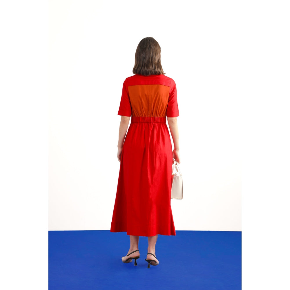 Notebook Bertha Red Colorblock Shirt Dress