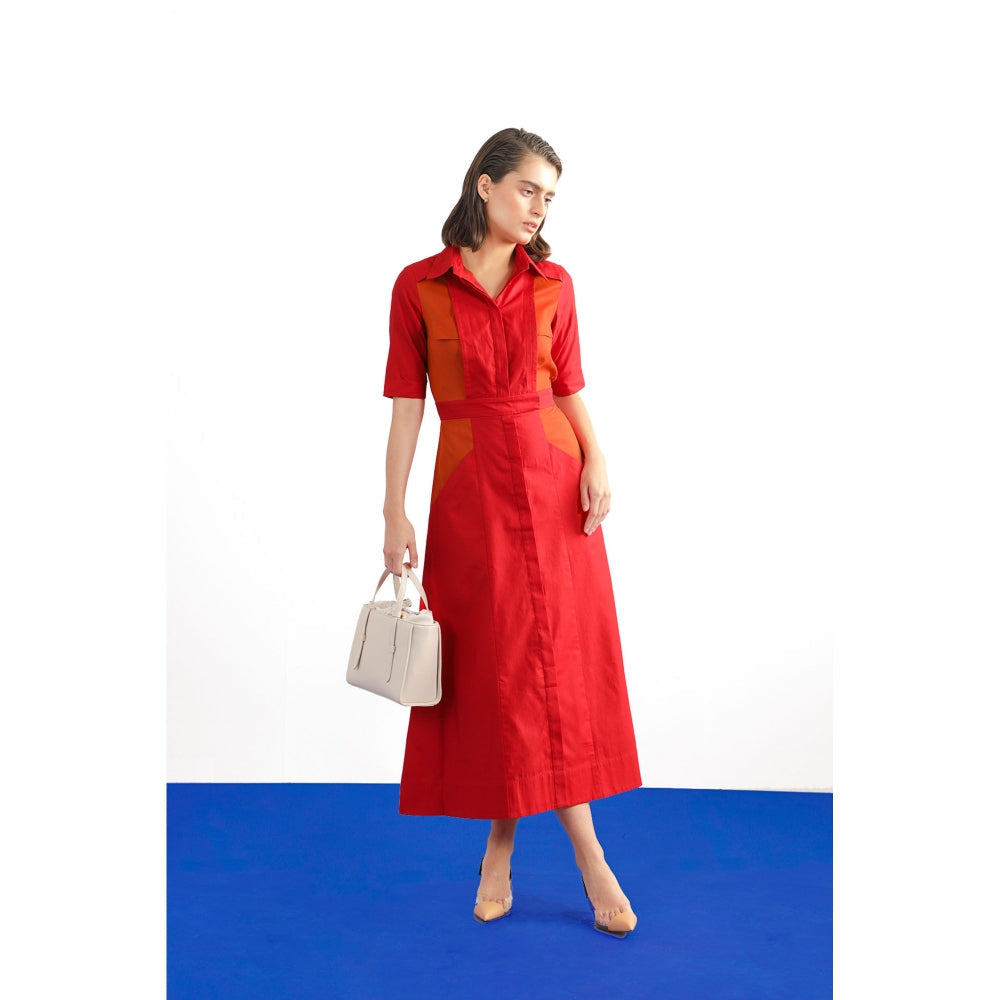 Notebook Bertha Red Colorblock Shirt Dress