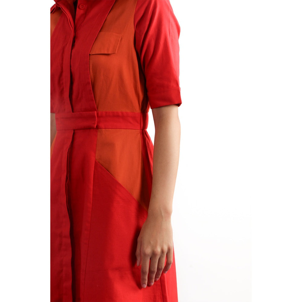 Notebook Bertha Red Colorblock Shirt Dress