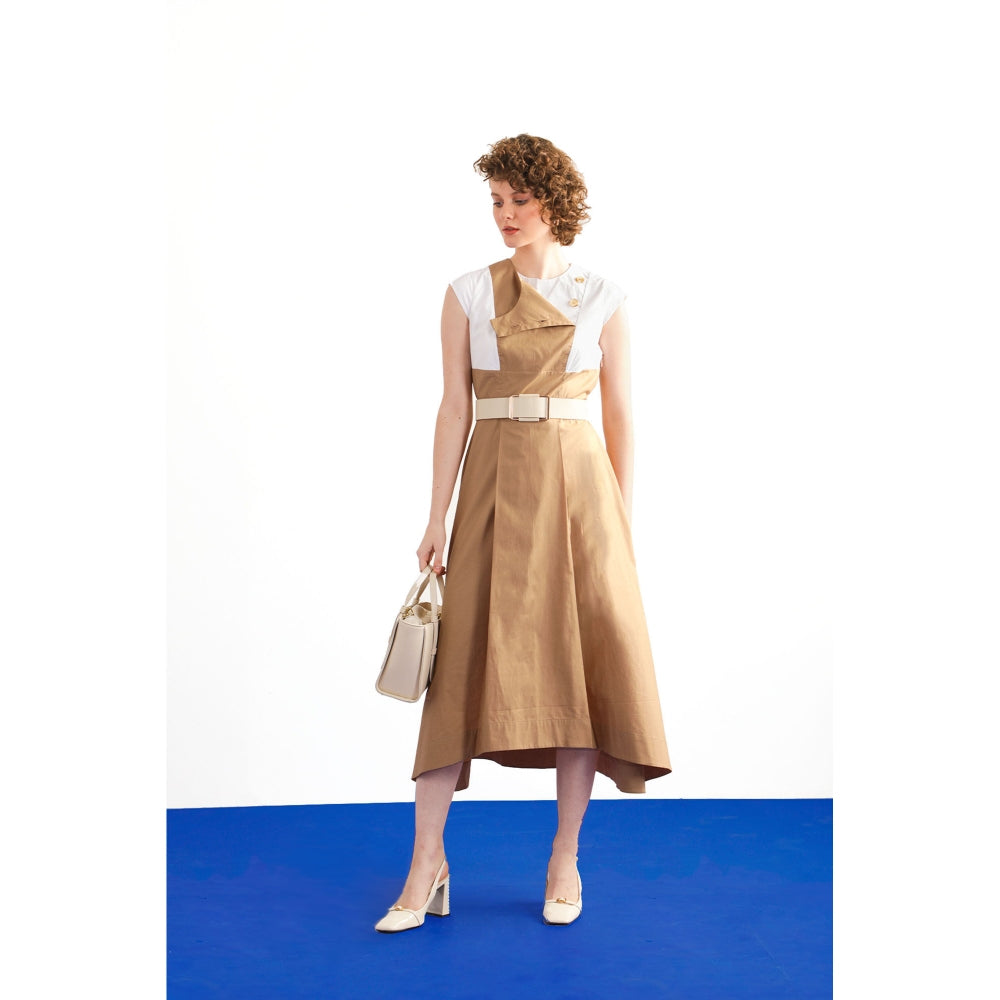 Notebook Jane Beige And White Colorblock Dress