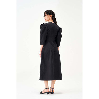 Notebook Women Black V-Neck Solid Midi Dress