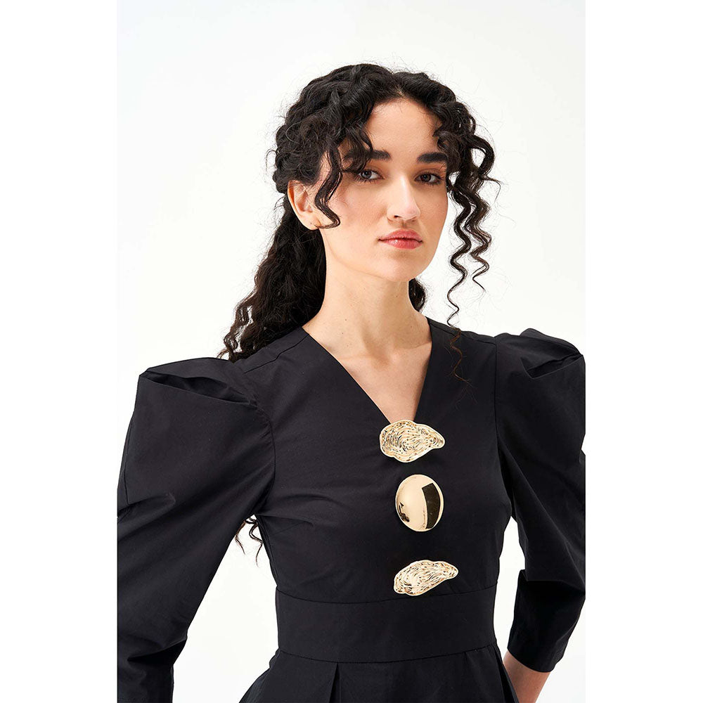 Notebook Women Black V-Neck Solid Midi Dress