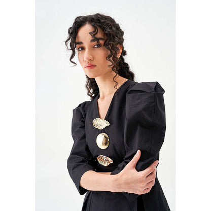 Notebook Women Black V-Neck Solid Midi Dress