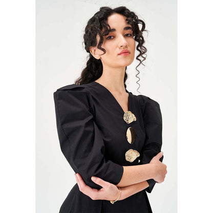 Notebook Women Black V-Neck Solid Midi Dress