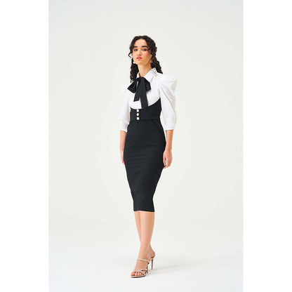 Notebook Women Black Collar Neck Skinny Fit Midi Dress