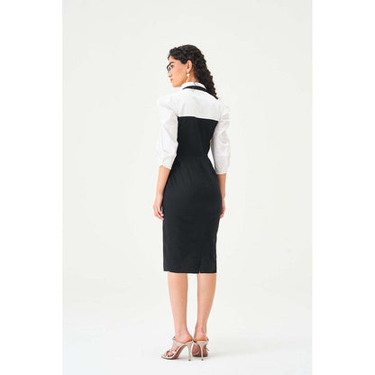 Notebook Women Black Collar Neck Skinny Fit Midi Dress