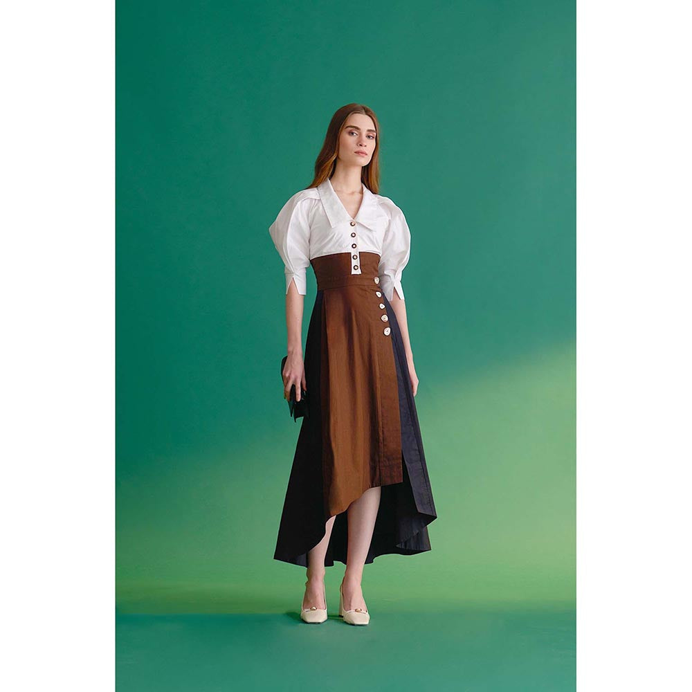 Notebook Women Multicolour Collar Neck Color Blocked Midi Dress