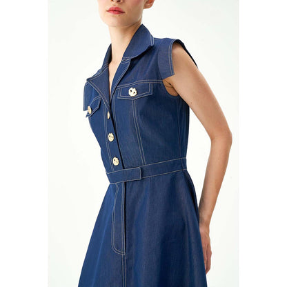 Notebook Women Blue Notched Lapel Solid Midi Dress
