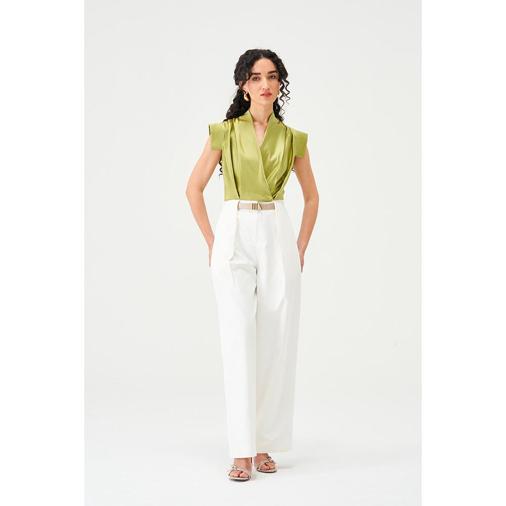 Notebook Women Green Slid V-Neck Jumpsuit