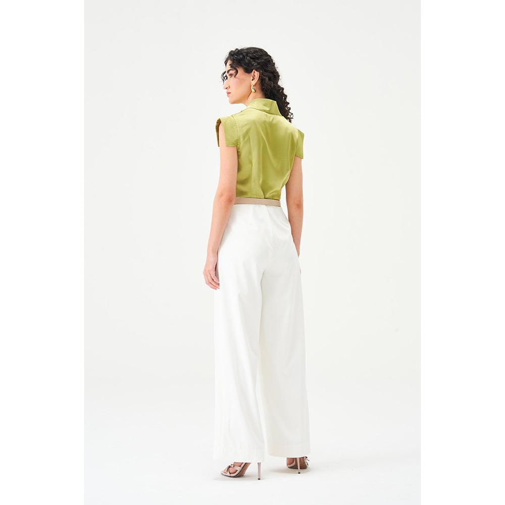 Notebook Women Green Slid V-Neck Jumpsuit
